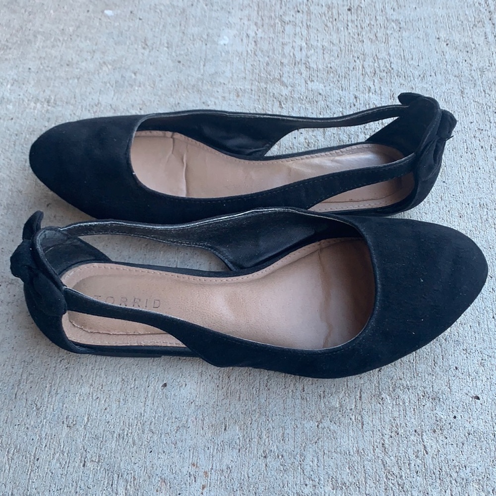 torrid Black Suede Slingback Flats with Bow Accent